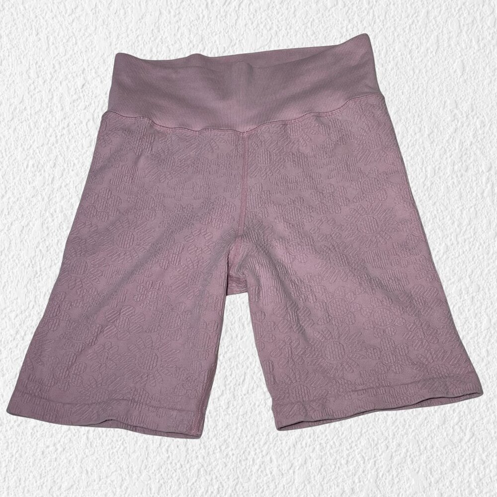 OFFLINE by AERIE Ribbed Textured Floral Bike Shorts Athleisure Dusty Pink Small